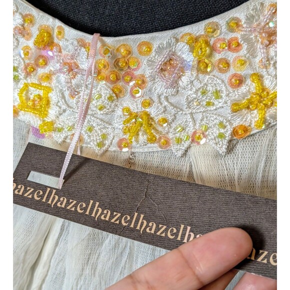 Anthropologie Hazel Embellished Gauzy Silk Top Size M Cream Blouse Artsy Boho - Picture 8 of 10